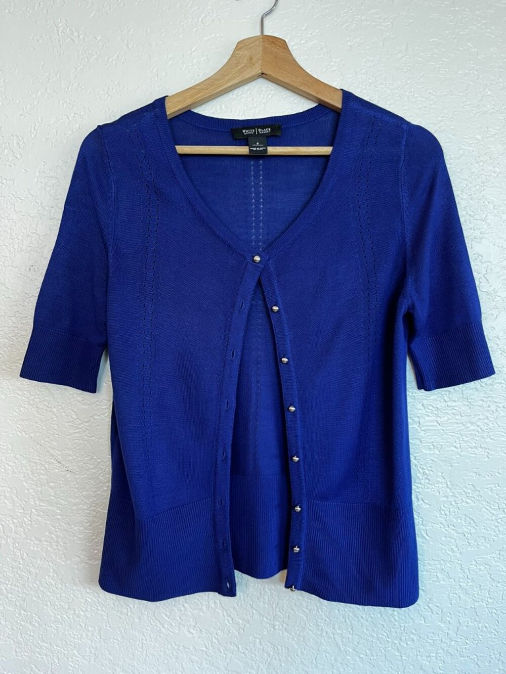 White House Black Market Indigo Short Sleeve Cardigan, Size S